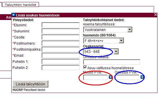 Kuva 3: Uuden asukaan lisääminen