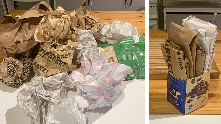 <p data-block-key="49i7o">Käärepaperit voi pakata tiiviisti puolikkaaseen maitopurkkiin (Kuva Markku Pihlaja)</p>