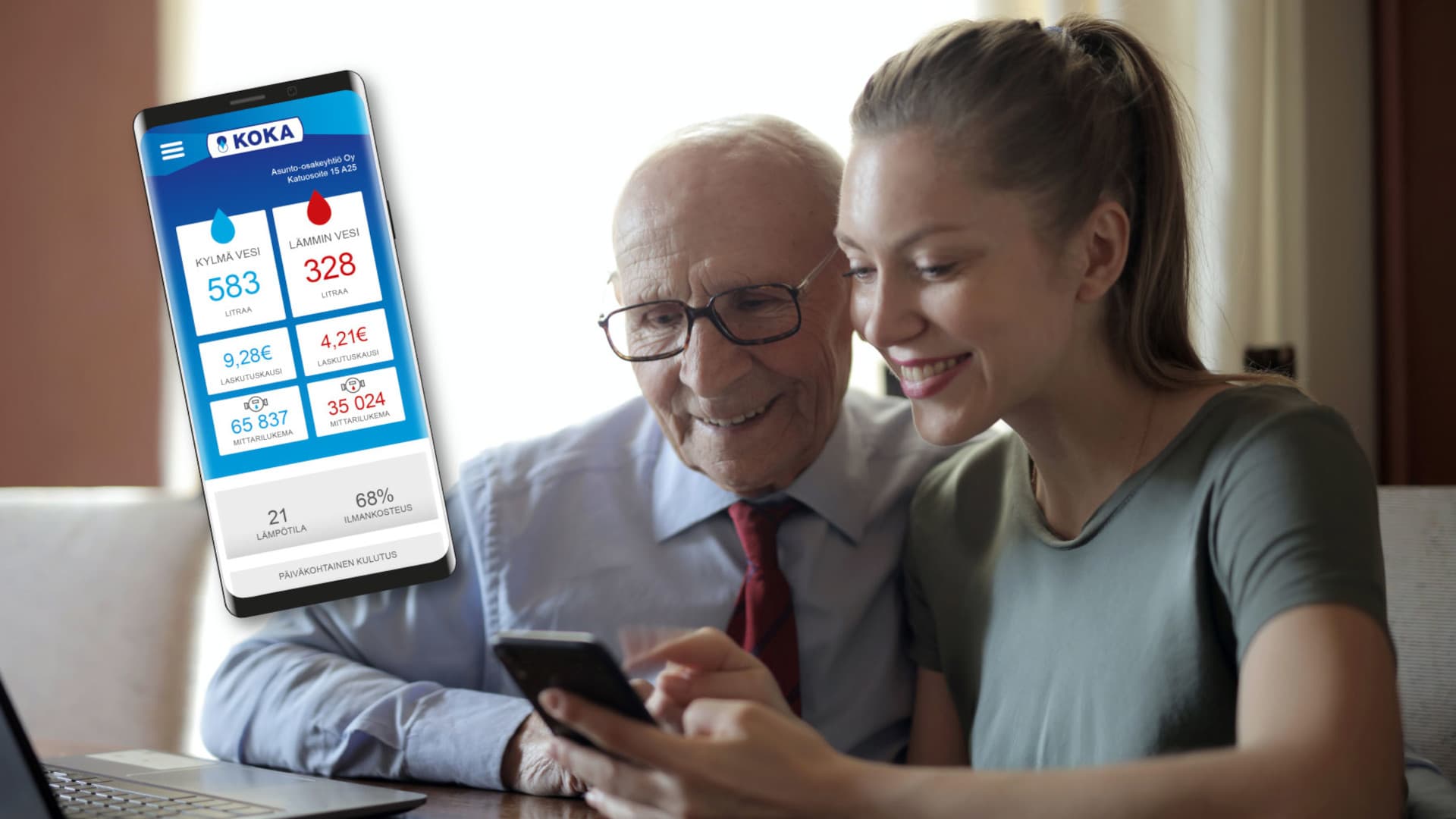 <p data-block-key="jzoq8">Etäluettavan vesimittarin mittaamia tietoja voi tarkastella kätevästi mobiililaitteilla. </p>